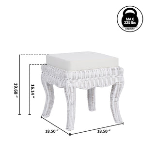 Rowan 19.7" Bohemian Designer Woven Rattan/Wood Vanity Stool - JONATHAN Y
