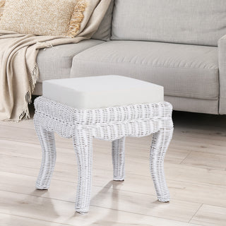 Rowan 19.7" Bohemian Designer Woven Rattan/Wood Vanity Stool - JONATHAN Y