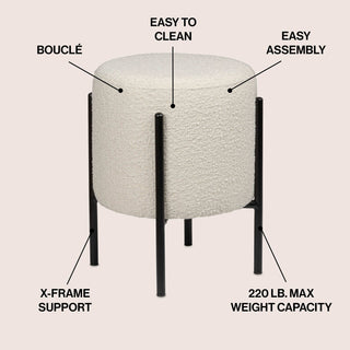 Silvia 18.5" Modern Metal/Bouclé Cushioned Vanity Stool - JONATHAN Y