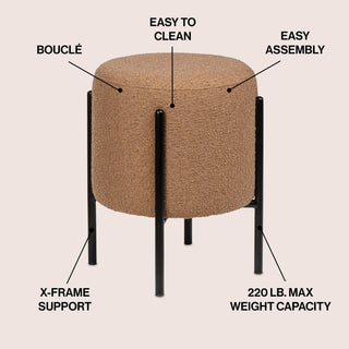 Silvia 18.5" Modern Metal/Bouclé Cushioned Vanity Stool - JONATHAN Y