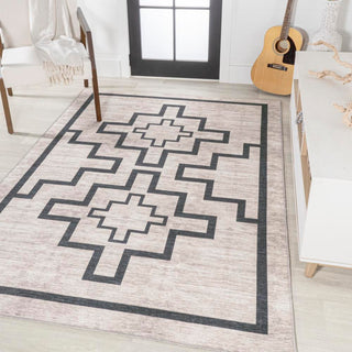 Ashkii Minimalist Medallion Machine-washable Area Rug - JONATHAN Y