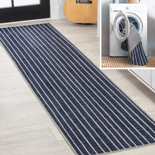 Rand Distressed Ticking Stripe Machine-washable Area Rug