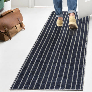 Rand Distressed Ticking Stripe Machine-washable Area Rug