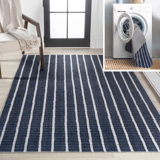 Rand Distressed Ticking Stripe Machine-washable Area Rug