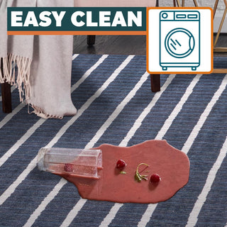 Rand Distressed Ticking Stripe Machine-washable Area Rug