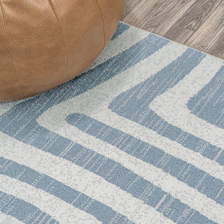 Maze Abstract Two-Tone Low-Pile Machine-Washable Area Rug - JONATHAN Y
