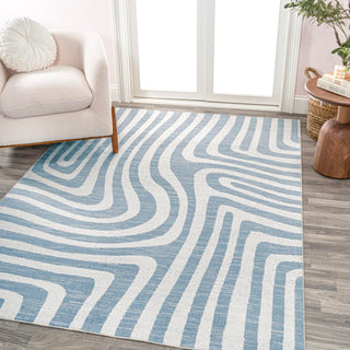 Maze Abstract Two-Tone Low-Pile Machine-Washable Area Rug - JONATHAN Y