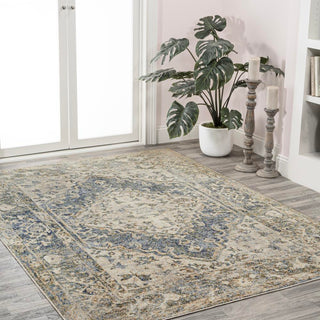 Pavel Distressed Medallion Low-Pile Machine-Washable Area Rug - JONATHAN Y