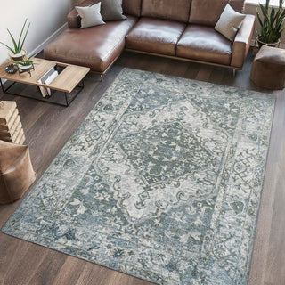 Pavel Distressed Medallion Low-Pile Machine-Washable Area Rug - JONATHAN Y