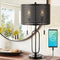 Hank 27" Industrial Farmhouse Iron LED Table Lamp with USB Charging Port