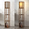 Etagere 63.5" Rustic Bohemian Wooden LED 3-Shelf Floor Lamp with Pull-Chain