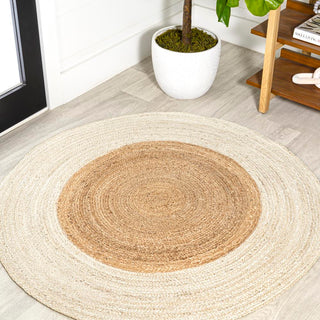 Oceana Two-tone Boho Jute Circle Area Rug - JONATHAN Y