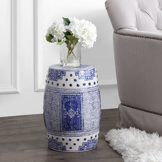 Acanthus 17.8" Chinoiserie Ceramic Drum Garden Stool - JONATHAN Y