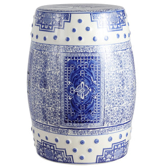 Acanthus 17.8" Chinoiserie Ceramic Drum Garden Stool - JONATHAN Y