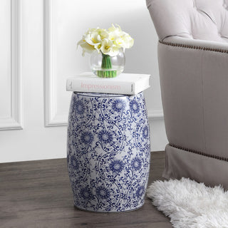 Lotus Blossom 17.5" Chinoiserie Ceramic Drum Garden Stool - JONATHAN Y