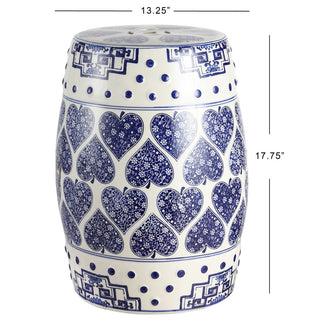 Happy Hearts 17.8" Chinoiserie Ceramic Drum Garden Stool - JONATHAN Y
