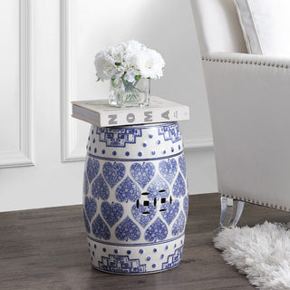 Happy Hearts 17.8" Chinoiserie Ceramic Drum Garden Stool - JONATHAN Y