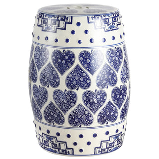 Happy Hearts 17.8" Chinoiserie Ceramic Drum Garden Stool - JONATHAN Y