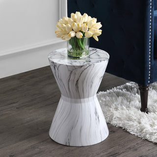 African Drum 17.3" White Marble Finish Ceramic Garden Stool - JONATHAN Y