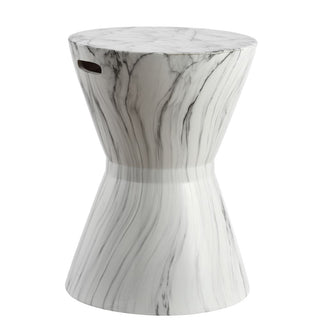 African Drum 17.3" White Marble Finish Ceramic Garden Stool - JONATHAN Y
